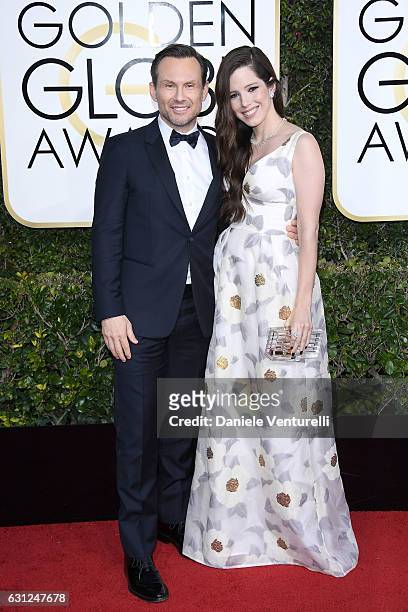 Christian Slater and Brittany Lopez attend the 74th Annual Golden Globe Awards at The Beverly Hilton Hotel on January 8, 2017 in Beverly Hills,...