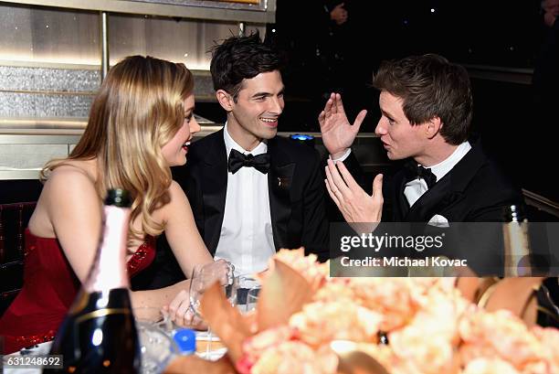 Brie Larson, Alex Greenwald, and Eddie Redmayne attend the 74th Annual Golden Globe Awards at The Beverly Hilton Hotel on January 8, 2017 in Beverly...