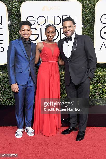 Nathan Anderson, Kyra Anderson and actor Anthony Anderson attend the 74th Annual Golden Globe Awards at The Beverly Hilton Hotel on January 8, 2017...