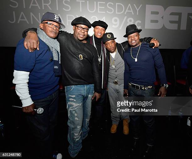 Brooke Payne, Bobby Brown, Ronnie DeVoe, Rickie Bell and Michael Bivins attend BET's Boston screening of 'The New Edition Story' at AMC Boston Common...