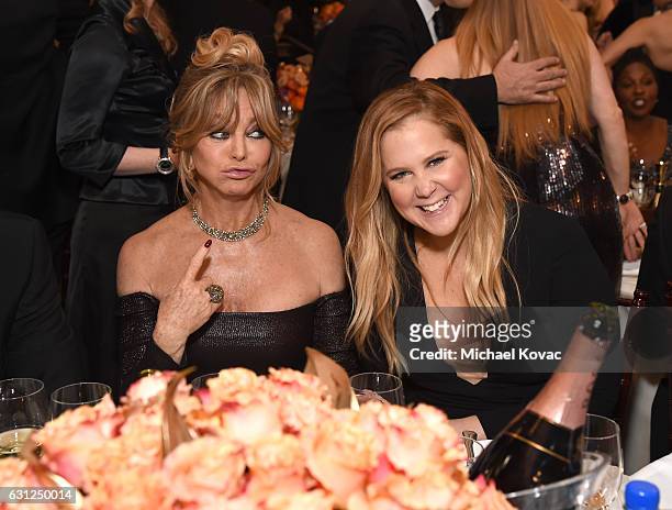 Actresses Goldie Hawn and Amy Schumer attend the 74th Annual Golden Globe Awards at The Beverly Hilton Hotel on January 8, 2017 in Beverly Hills,...
