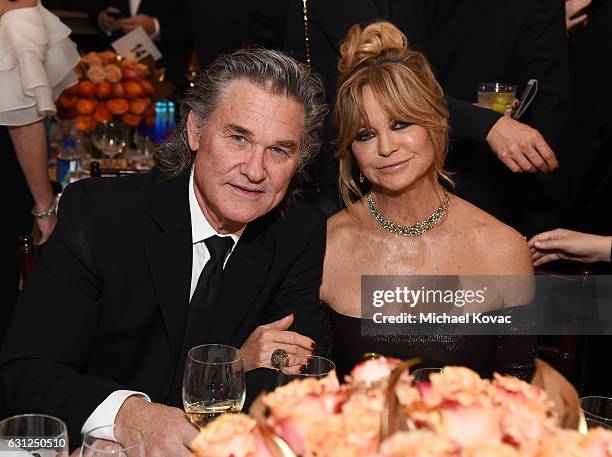 Actors Kurt Russell and Goldie Hawn attend the 74th Annual Golden Globe Awards at The Beverly Hilton Hotel on January 8, 2017 in Beverly Hills,...