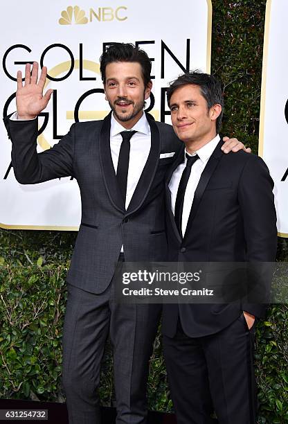 Actors Diego Luna and Gael Garcia Bernal attend the 74th Annual Golden Globe Awards at The Beverly Hilton Hotel on January 8, 2017 in Beverly Hills,...