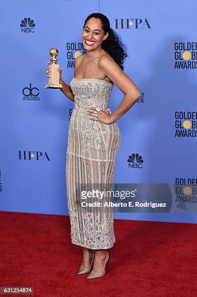 Actress Tracee Ellis Ross, winner of Best Performance in a Television Series - Musical or Comedy for 'Black-ish,' poses in the press room during the...
