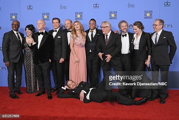 74th ANNUAL GOLDEN GLOBE AWARDS -- Pictured: The cast and producers of 'The People v. O.J. Simpson', winners of the Best Television Limited Series or...
