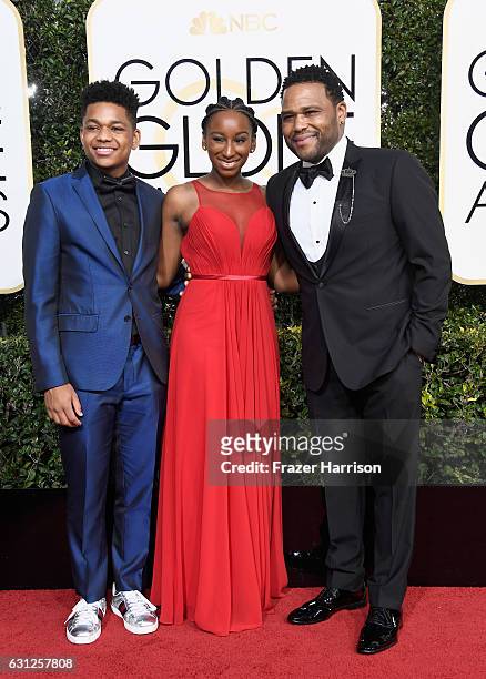 Nathan Anderson, Kyra Anderson and actor Anthony Anderson attend the 74th Annual Golden Globe Awards at The Beverly Hilton Hotel on January 8, 2017...