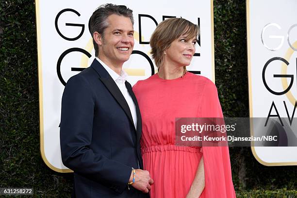 74th ANNUAL GOLDEN GLOBE AWARDS -- Pictured: Actor Timothy Olyphant and Alexis Knief arrive to the 74th Annual Golden Globe Awards held at the...