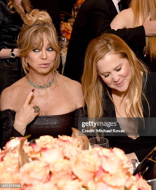 Actresses Goldie Hawn and Amy Schumer attend the 74th Annual Golden Globe Awards at The Beverly Hilton Hotel on January 8, 2017 in Beverly Hills,...