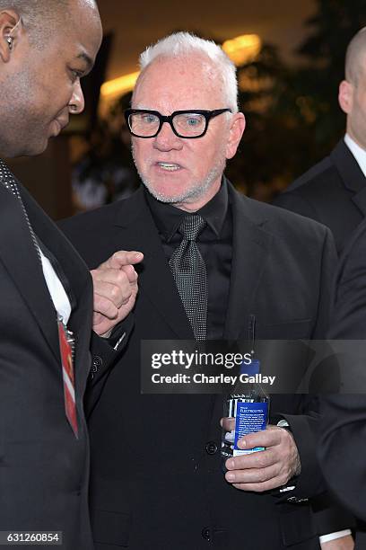 Actor Malcolm McDowell at the 74th annual Golden Globe Awards sponsored by FIJI Water at The Beverly Hilton Hotel on January 8, 2017 in Beverly...