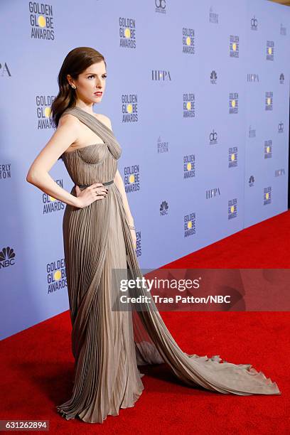 74th ANNUAL GOLDEN GLOBE AWARDS -- Pictured: Actress Anna Kendrick poses in the press room at the 74th Annual Golden Globe Awards held at the Beverly...