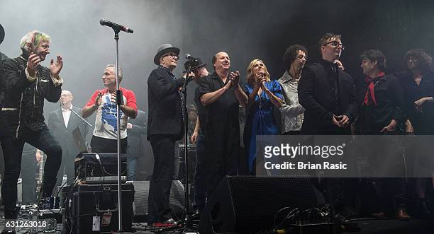 The Performers close the show at a special concert Celebrating David Bowie With Gary Oldman & Friends on what wold have been Bowie's 70th birthday at...