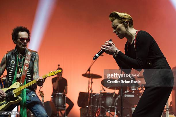 Earl Slick and La Roux aka Elly Jackson performs during a special concert Celebrating David Bowie With Gary Oldman & Friends on what wold have been...