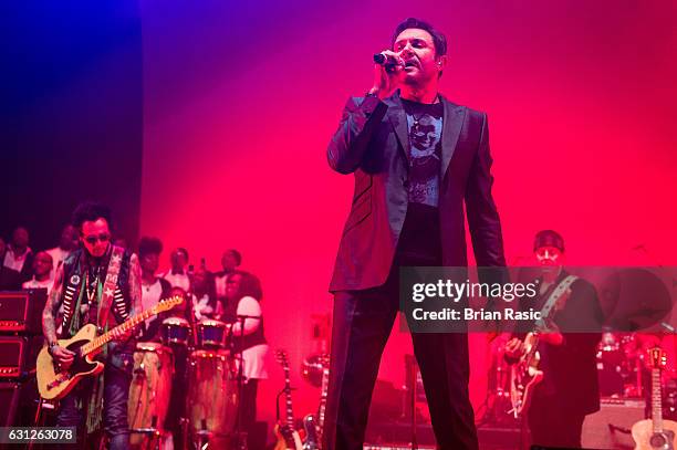 Simon La Bon of Duran Duran performs during a special concert Celebrating David Bowie With Gary Oldman & Friends on what wold have been Bowie's 70th...