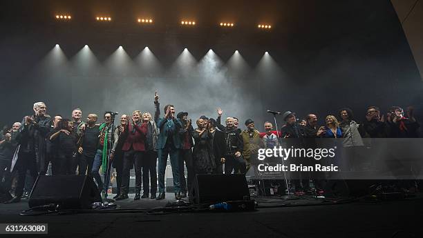 The Performers close the show at a special concert Celebrating David Bowie With Gary Oldman & Friends on what wold have been Bowie's 70th birthday at...