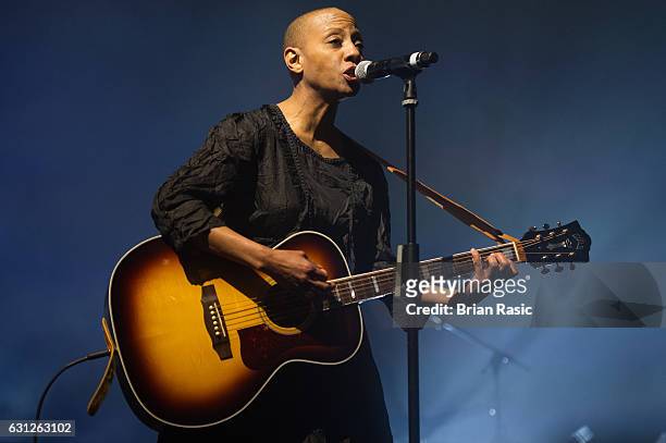 Gail Ann Dorsey performs during a special concert Celebrating David Bowie With Gary Oldman & Friends on what wold have been Bowie's 70th birthday at...