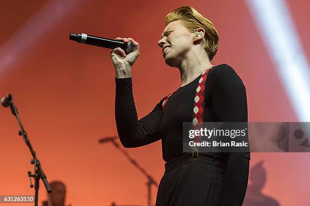 La Roux aka Elly Jackson performs during a special concert Celebrating David Bowie With Gary Oldman & Friends on what wold have been Bowie's 70th...