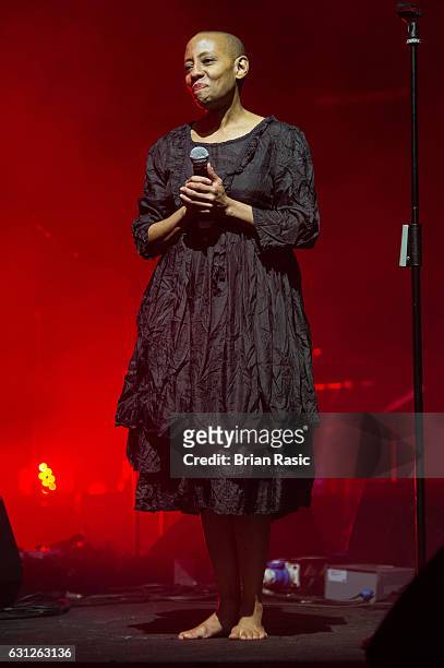Gail Ann Dorsey performs during a special concert Celebrating David Bowie With Gary Oldman & Friends on what wold have been Bowie's 70th birthday at...