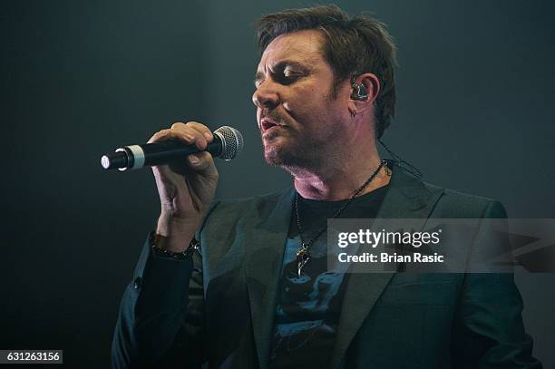 Simon La Bon of Duran Duran performs during a special concert Celebrating David Bowie With Gary Oldman & Friends on what wold have been Bowie's 70th...