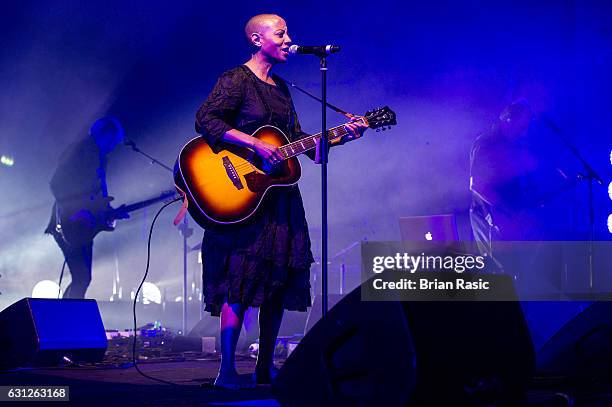 Gail Ann Dorsey performs during a special concert Celebrating David Bowie With Gary Oldman & Friends on what wold have been Bowie's 70th birthday at...