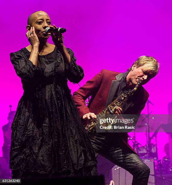 Gail Ann Dorsey and Steve Norman of Spandau Ballet perform during a special concert Celebrating David Bowie With Gary Oldman & Friends on what wold...