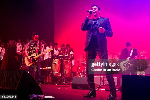 Simon La Bon of Duran Duran performs during a special concert Celebrating David Bowie With Gary Oldman & Friends on what wold have been Bowie's 70th...