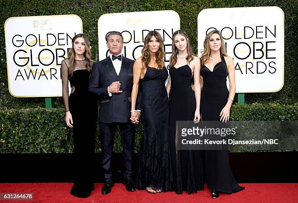 74th ANNUAL GOLDEN GLOBE AWARDS -- Pictured: Actor Sylvester Stallone , model Jennifer Flavin , and 2017 Miss Golden Globe Sistine Stallon, Scarlet...