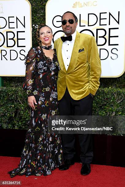 74th ANNUAL GOLDEN GLOBE AWARDS -- Pictured: Producer Kenya Barris and Dr. Rainbow Edwards-Barris arrive to the 74th Annual Golden Globe Awards held...
