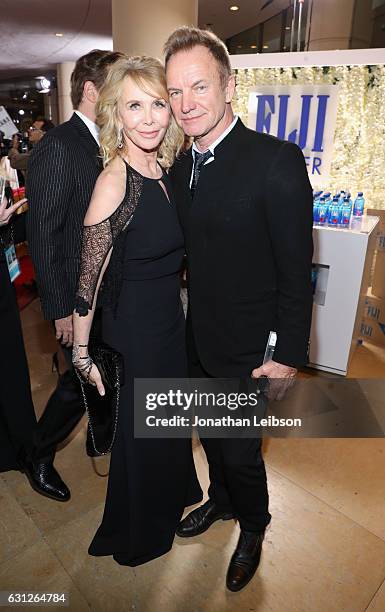 Actress Trudie Styler and musician Sting at the 74th annual Golden Globe Awards sponsored by FIJI Water at The Beverly Hilton Hotel on January 8,...