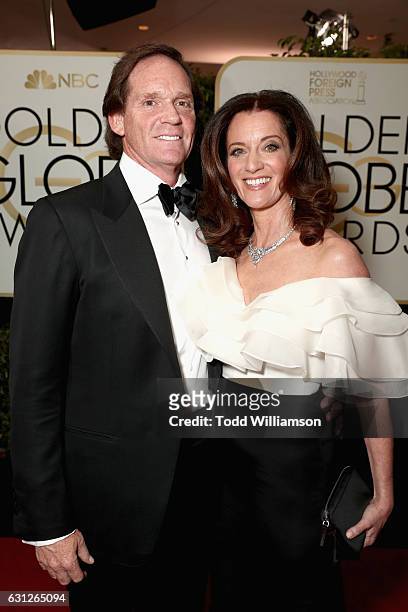 Mark Rachesky, Chairman of Lions Gate Entertainment and Jill Rachesky attend the 74th Annual Golden Globe Awards at The Beverly Hilton Hotel on...