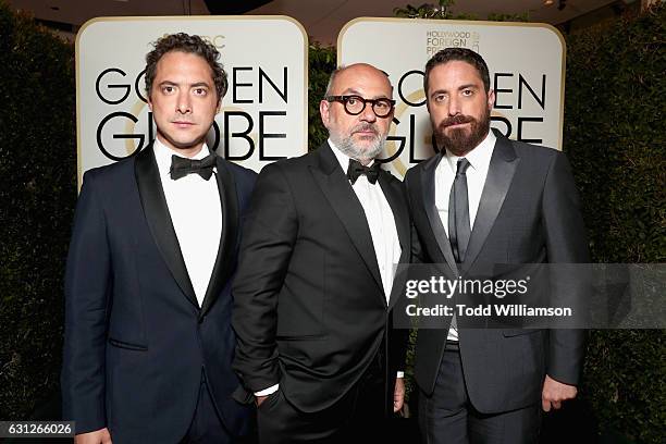 Juan de Dios Larrain, Luis Gnecco and Pablo Larrain attend the 74th Annual Golden Globe Awards at The Beverly Hilton Hotel on January 8, 2017 in...