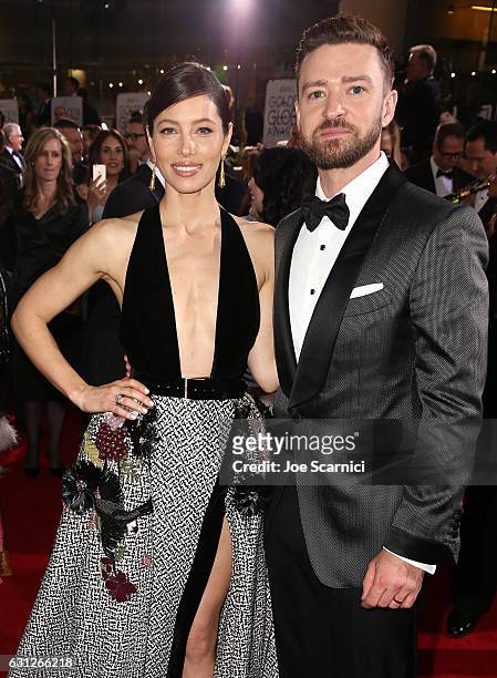 Actress Jessica Biel and singer/actor Justin Timberlake attend the 74th Annual Golden Globe Awards at The Beverly Hilton Hotel on January 8, 2017 in...
