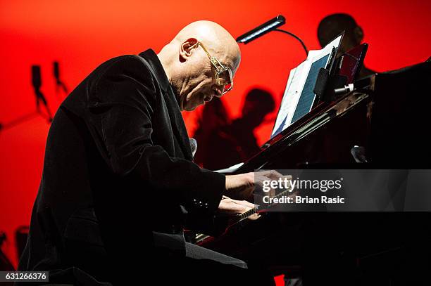 Mike Garson performs during a special concert Celebrating David Bowie With Gary Oldman & Friends on what wold have been Bowie's 70th birthday at O2...