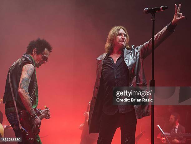 Earl Slick and Joe Elliott of Def Leppard perform during a special concert Celebrating David Bowie With Gary Oldman & Friends on what wold have been...