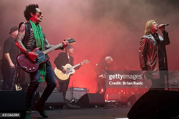 Earl Slick and Joe Elliott of Def Leppard perform during a special concert Celebrating David Bowie With Gary Oldman & Friends on what wold have been...