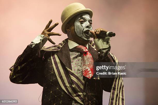 Angelo Moore performs during a special concert Celebrating David Bowie With Gary Oldman & Friends on what wold have been Bowie's 70th birthday at O2...