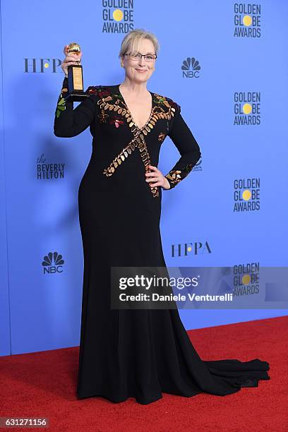 Actress Meryl Streep poses in the press room during the 74th Annual Golden Globe Awards at The Beverly Hilton Hotel on January 8, 2017 in Beverly...