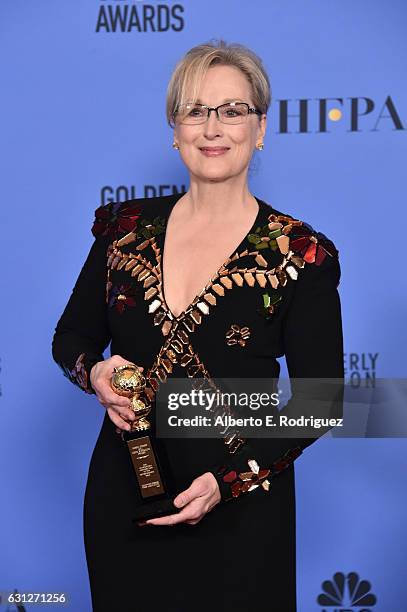 Meryl Streep poses in the press room during the 74th Annual Golden Globe Awards at The Beverly Hilton Hotel on January 8, 2017 in Beverly Hills,...