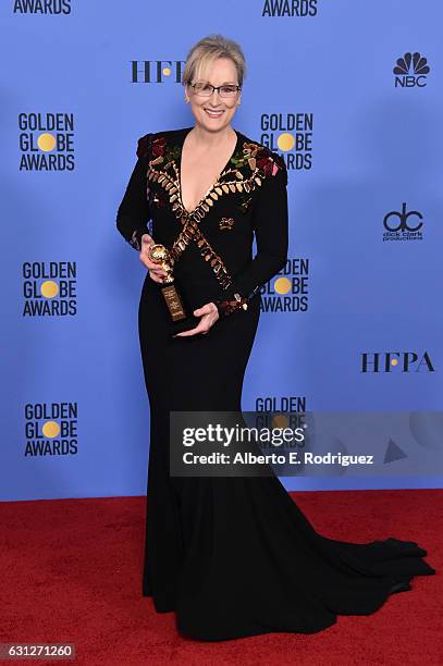 Meryl Streep poses in the press room during the 74th Annual Golden Globe Awards at The Beverly Hilton Hotel on January 8, 2017 in Beverly Hills,...