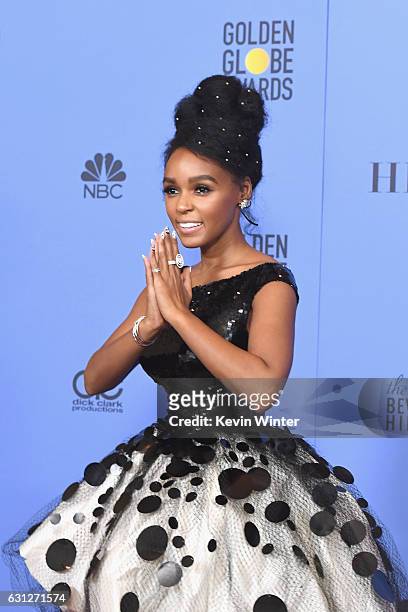Actress Janelle Monae of 'Moonlight,' winner of Best Motion Picture - Drama, poses in the press room during the 74th Annual Golden Globe Awards at...