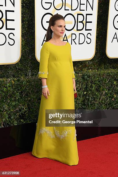 Actress Natalie Portman attends the 74th Annual Golden Globe Awards held at The Beverly Hilton Hotel on January 8, 2017 in Beverly Hills, California.