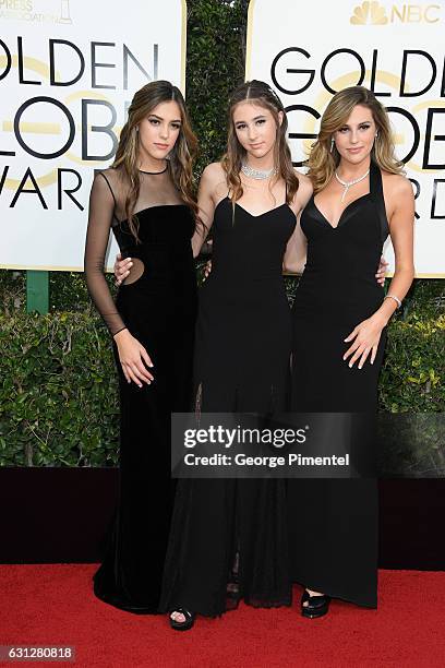 Miss Golden Globe 2017 Sistine Stallone, Scarlet Stallone and Sophia Stallone attend the 74th Annual Golden Globe Awards at The Beverly Hilton Hotel...