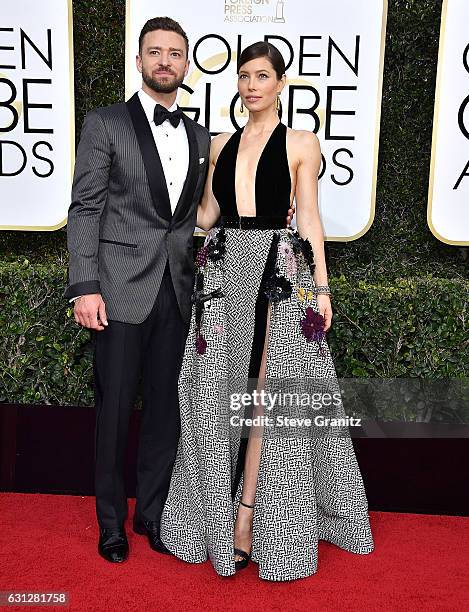 Justin Timberlake, Jessica Biel arrives at the 74th Annual Golden Globe Awards at The Beverly Hilton Hotel on January 8, 2017 in Beverly Hills,...