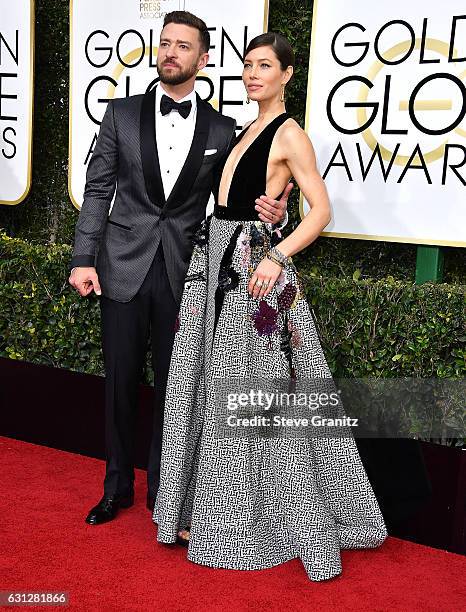 Justin Timberlake, Jessica Biel arrives at the 74th Annual Golden Globe Awards at The Beverly Hilton Hotel on January 8, 2017 in Beverly Hills,...