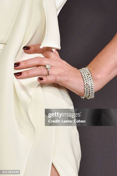 Model Miranda Kerr, ring, bracelet, manicure and fashion details, attends the 18th Annual Post-Golden Globes Party hosted by Warner Bros. Pictures...