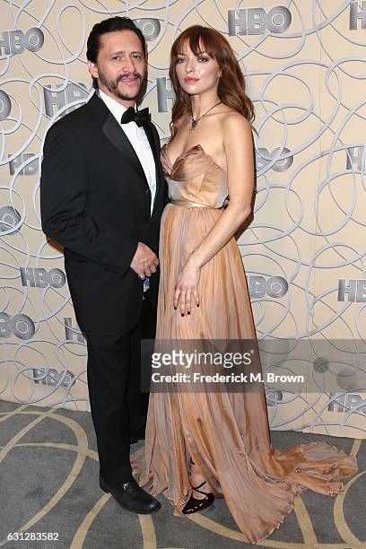 Actor Clifton Collins Jr. And Francesca Eastwood attends HBO's Official Golden Globe Awards After Party at Circa 55 Restaurant on January 8, 2017 in...