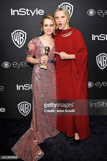 Actress Claire Foy , winner of the Best Performance by an Actress in a Television Series Drama for 'The Crown' and InStyle Editor-in-Chief Laura...