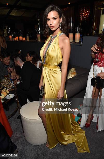 Emily Ratajkowski attends The Weinstein Company and Netflix Golden Globe Party, presented with Moet & Chandon at The Beverly Hilton Hotel on January...