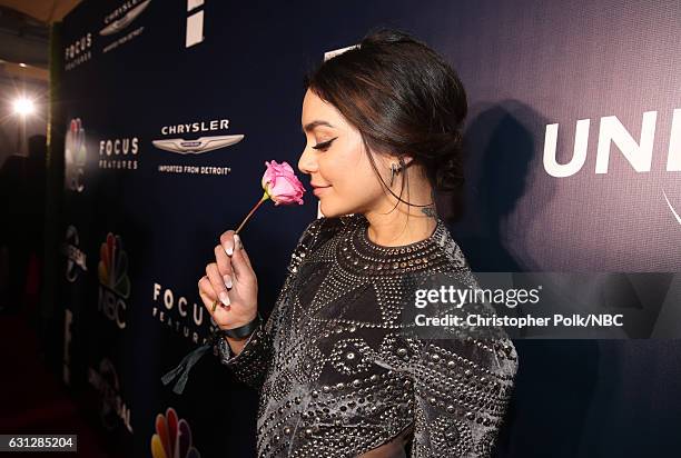 74th ANNUAL GOLDEN GLOBE AWARDS -- Pictured: Actress Vanessa Hudgens poses during the Universal, NBC, Focus Features, E! Entertainment Golden Globes...