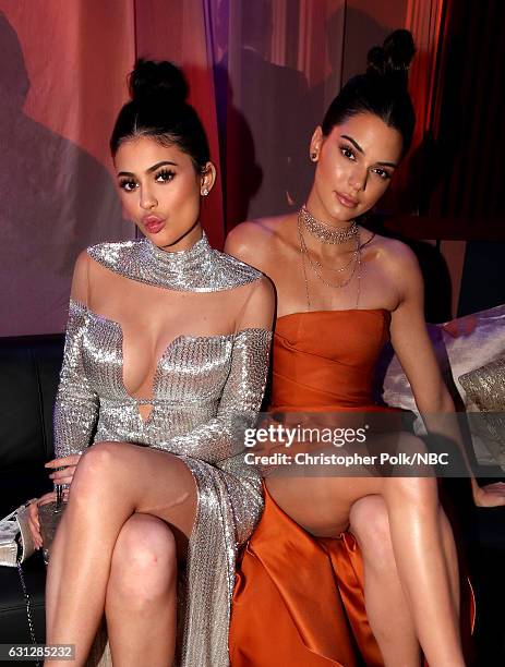 74th ANNUAL GOLDEN GLOBE AWARDS -- Pictured: Models Kylie Jenner and Kendall Jenner pose during the Universal, NBC, Focus Features, E! Entertainment...