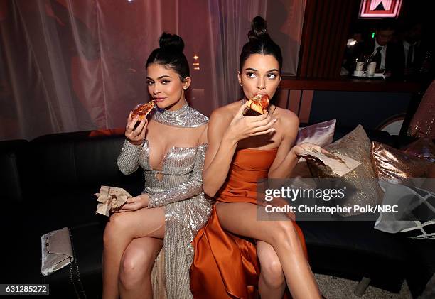 74th ANNUAL GOLDEN GLOBE AWARDS -- Pictured: Models Kylie Jenner and Kendall Jenner pose during the Universal, NBC, Focus Features, E! Entertainment...